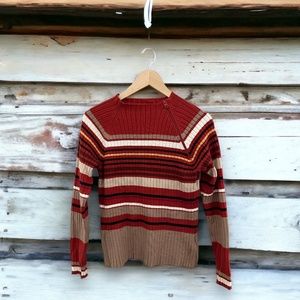 Women's Retro 70s Rust Striped Sweater